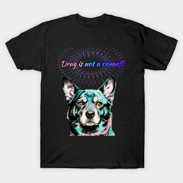 Laylah says Drag is Not A Crime Rainbow Text T-Shirt by Gold Dust Publishing